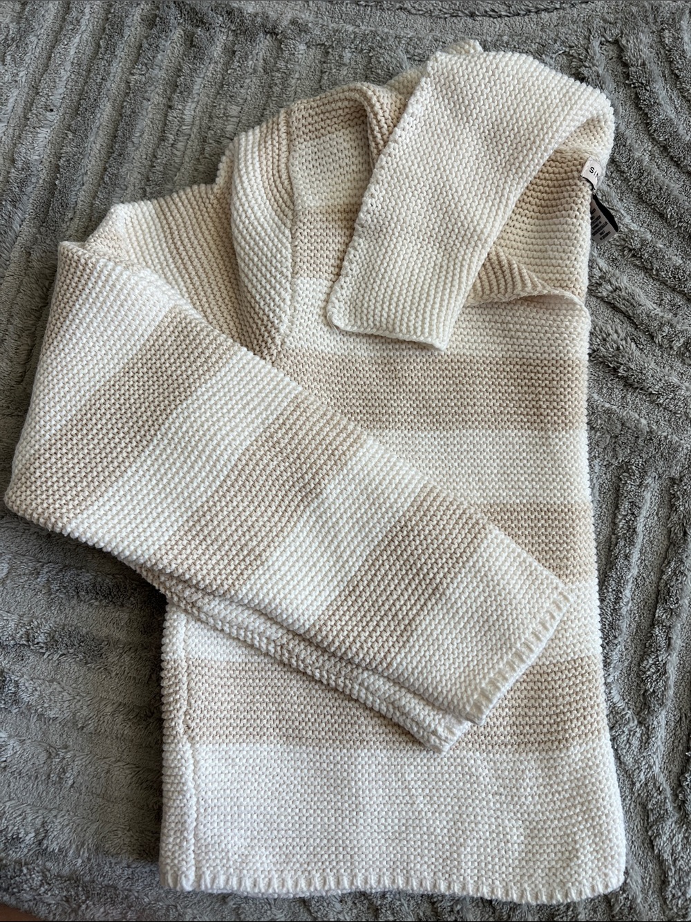 Sincerly Jules Cream and Tan Striped V-Neck Collared Sweater